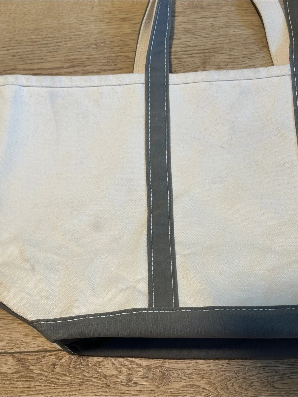 L.L.Bean Boat and Tote Large Canvas Tote Bag Gray Trim Hell’s Bay Boatworks USA - Picture 4 of 7